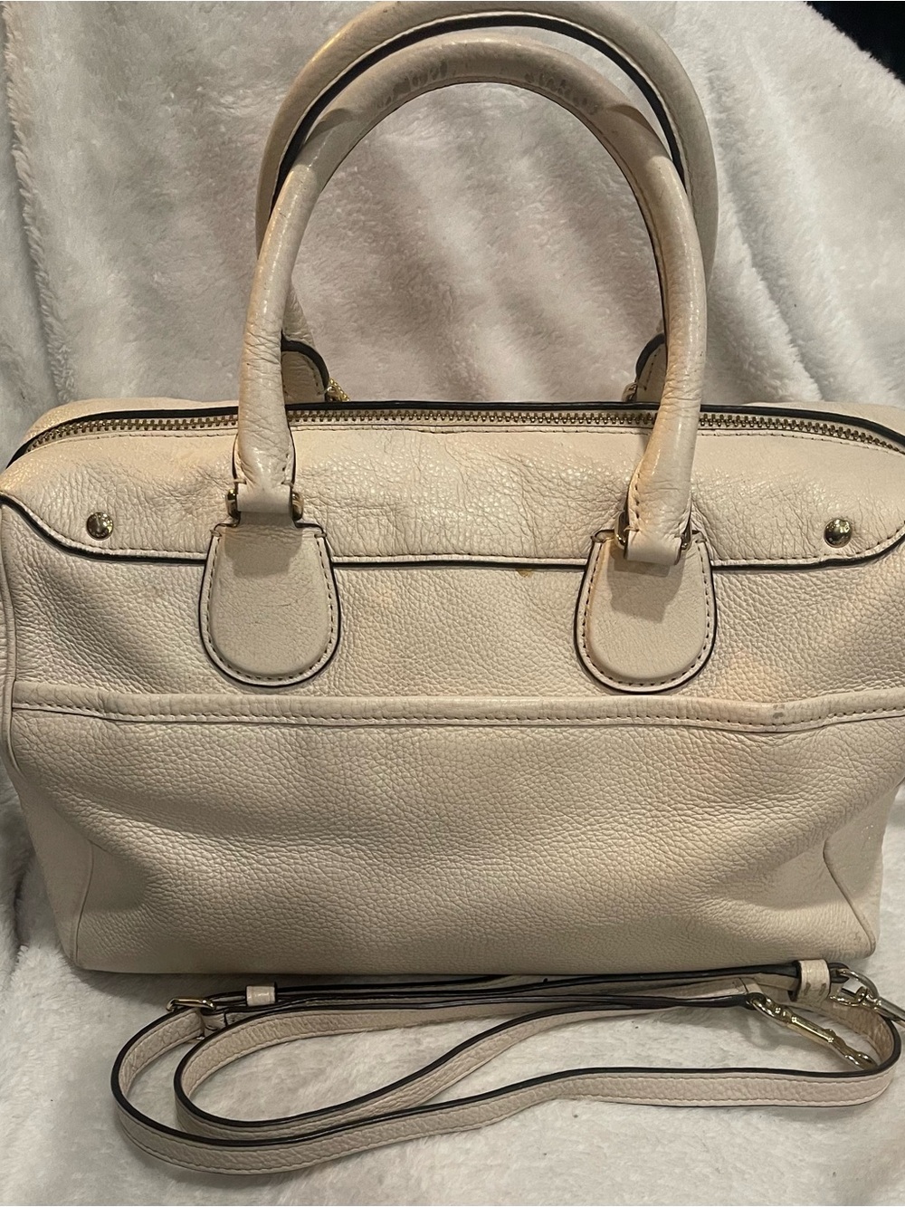 Coach Pebbled Leather Darcie Satchel in Light Beige - Picture 5 of 6